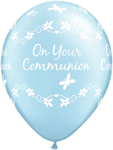 11" Pearl Light Blue Communion Butterflies Latex Balloons 25pk - Click Image to Close
