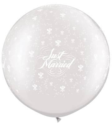 30" Pearl White Just Married Flowers Giant Latex Balloons 2pk - Click Image to Close
