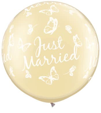 30" Pearl Ivory Just Married Butterflie Giant Latex Balloons 2pk - Click Image to Close