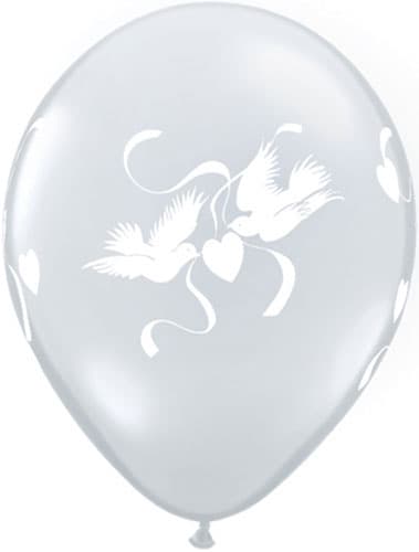 11" Diamond Clear Love Doves Latex Balloons 50pk - Click Image to Close