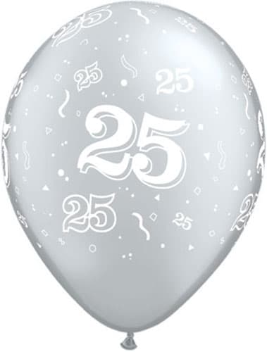 11" 25 Around Silver Latex Balloons 25pk - Click Image to Close