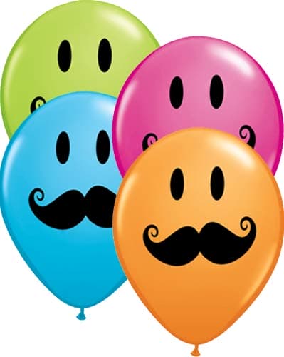 11" Smile Face Moustache Latex Balloons 50pk - Click Image to Close