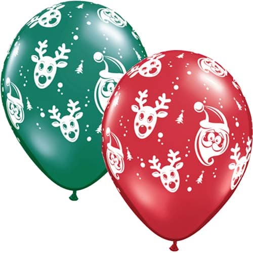 11" Santa And Rudolph Latex Balloons 25pk - Click Image to Close