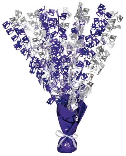 40th Purple And Silver Foil Balloon Weight Centrepiece - Click Image to Close