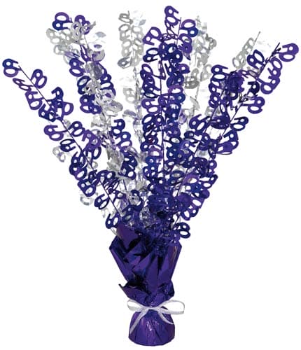 60th Purple And Silver Foil Balloon Weight Centrepiece - Click Image to Close