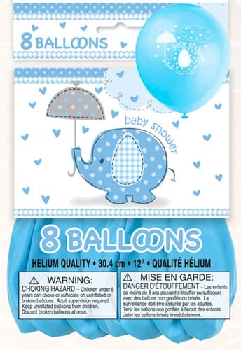 12" Baby Shower Umbrella Elephants Latex Balloons 8pk - Click Image to Close
