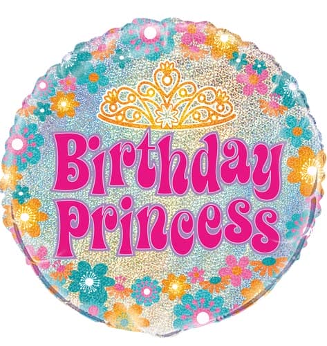 18" Birthday Princess Prismatic Foil Balloons - Click Image to Close