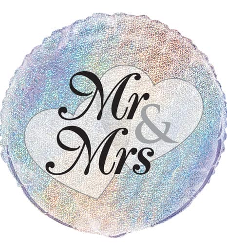 18" Mr And Mrs Prismatic Foil Balloons - Click Image to Close