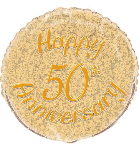 18" 50th Gold Anniversary Prismatic Foil Balloons - Click Image to Close
