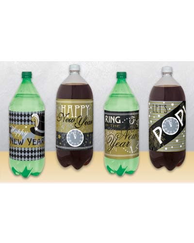 Jazzy New Year 2L Bottle Labels x4 - Click Image to Close