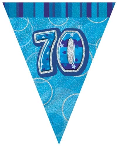 Age 70 Blue Glitz Flag Bunting - Click Image to Close