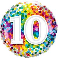 18" 10 Rainbow Confetti Foil Balloons