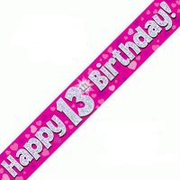 Happy 13th Birthday Pink Holographic Banner