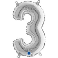 14" Grabo Silver Number 3 Air Fill Balloons