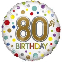 18" Happy 80th Birthday Polka Dots Eco Foil Balloons