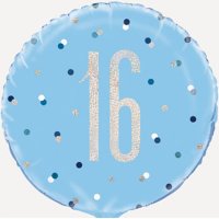 18" Blue & Silver Glitz Happy 16th Birthday Foil Balloons