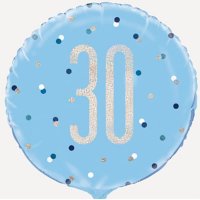 18" Blue & Silver Glitz Happy 30th Birthday Foil Balloons