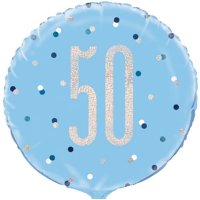 18" Blue & Silver Glitz Happy 50th Birthday Foil Balloons