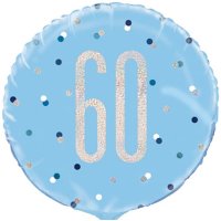 18" Blue & Silver Glitz Happy 60th Birthday Foil Balloons