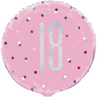 18" Pink & Silver Glitz Happy 18th Birthday Foil Balloons