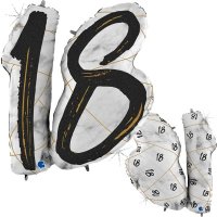 18 Black Marble Mate Shape Number Balloons
