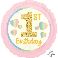 18" 1st Birthday Girl Pink & Gold Foil Balloons