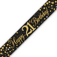 Black Sparkling Fizz Happy 21st Birthday Holographic Banner