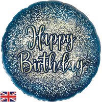 18" Happy Birthday Glitter Navy Gold Foil Balloon