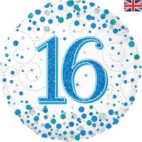 18" Blue Sparkling Fizz 16th Birthday Foil Balloons