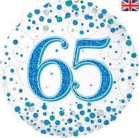 18" Blue Sparkling Fizz 65th Birthday Foil Balloons