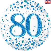 18" Blue Sparkling Fizz 80th Birthday Foil Balloons