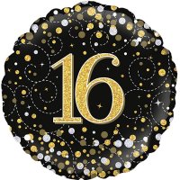 18" Black Sparkling Fizz 16th Birthday Foil Balloons