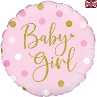 18" Sparkling Baby Girl Dots Holographic Foil Balloons