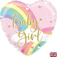 18" Pastel Rainbow Baby Girl Holographic Foil Balloons