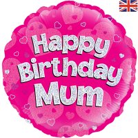 18" Happy Birthday Mum Pink Holographic Foil Balloons