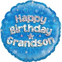 18" Happy Birthday Grandson Blue Holographic Balloons