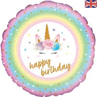 18" Flowers Unicorn Happy Birthday Holographic Foil Balloons