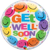 22" Get Well Soon Smile Faces Single Bubble Balloons