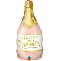 14" Happy Birthday Pink Bubbly Bottle Air Filled Balloons