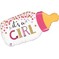 Its A Girl Baby Bottle Holographic Supershape Balloons