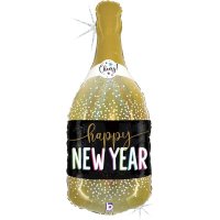 Happy New Year Glitter Champagne Bottle Shape Balloons