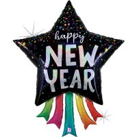Happy New Year Star & Streamers Shape Foil Balloons