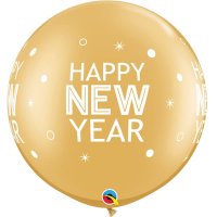 30" Gold New Year Sparkles & Dots Latex Balloons 2pk