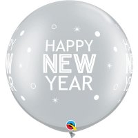 30" Silver New Year Sparkles & Dots Latex Balloons 2pk