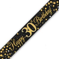 Black Sparkling Fizz Happy 30th Birthday Holographic Banner