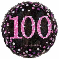 18" Black And Pink Age 100 Foil Balloons