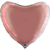 36" Grabo Holographic Platinum Rose Heart Shaped Foil Balloons