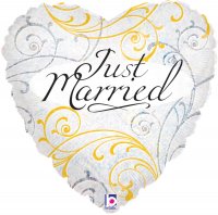 18" Just Married Filigree Holographic Foil Balloons