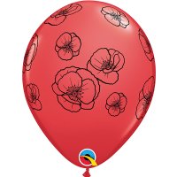 11" Red Pretty Poppies Latex Balloons 25pk