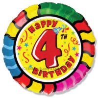 18" Happy 4th Birthday Foil Balloons